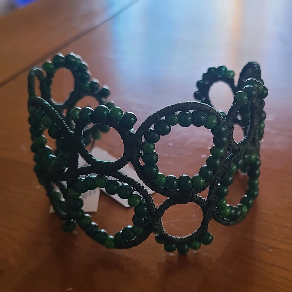 Chicos dark green beaded cuff bracelet. New with tags.